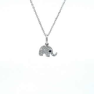 14K White Gold Sapphire and Diamond Elephant Necklace, 18"