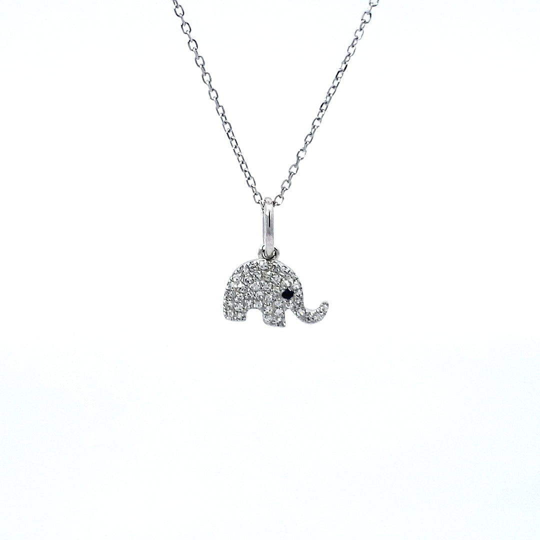 14K White Gold Sapphire and Diamond Elephant Necklace, 18&quot;