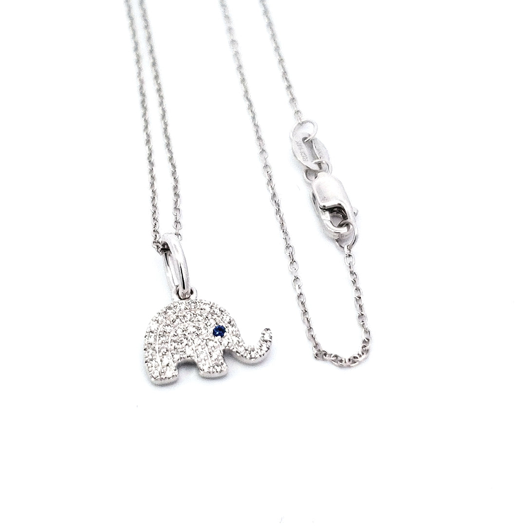 14K White Gold Sapphire and Diamond Elephant Necklace, 18&quot;