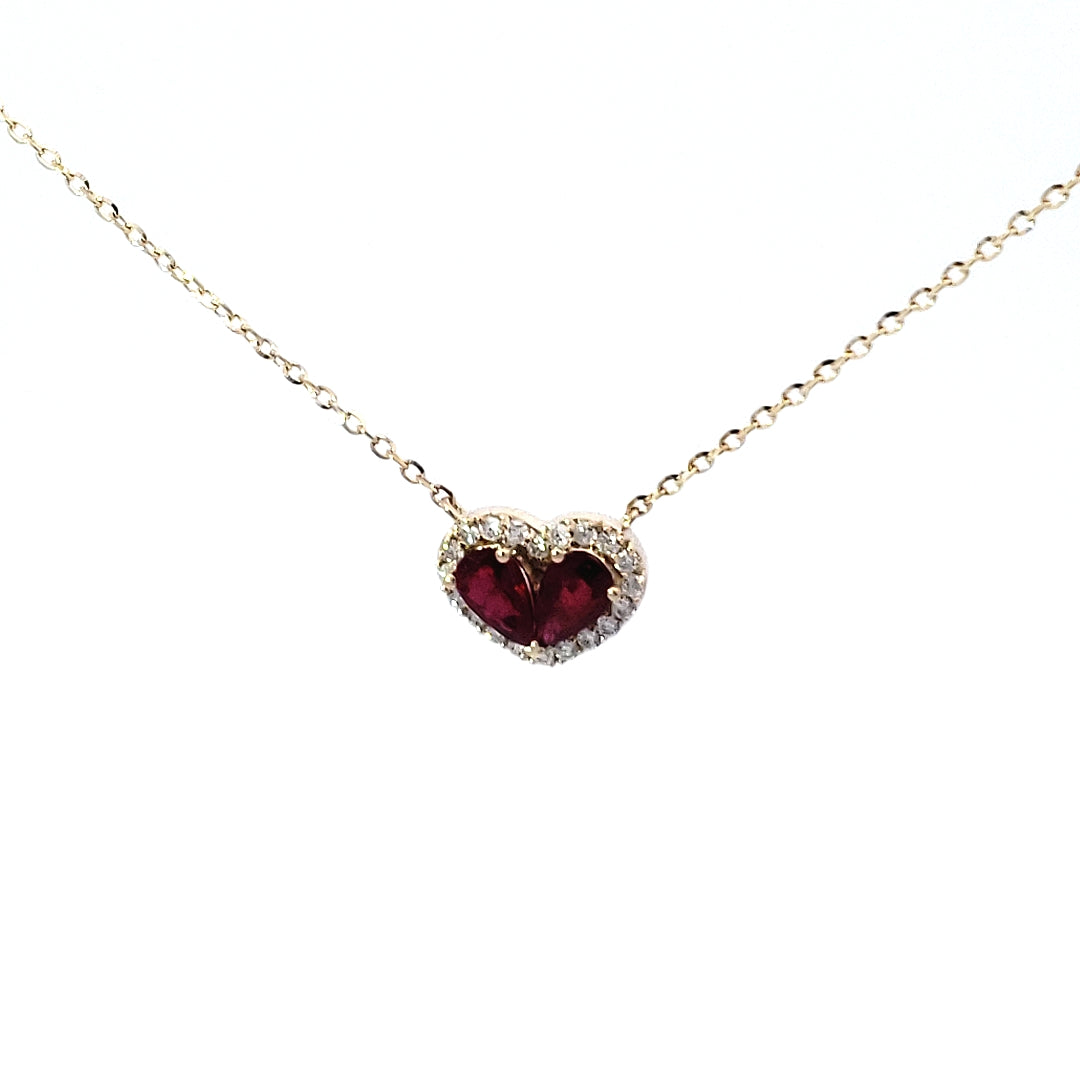 14K Yellow Gold 0.50cttw Ruby and 0.11cttw Diamond Heart Pendant - 18 inches