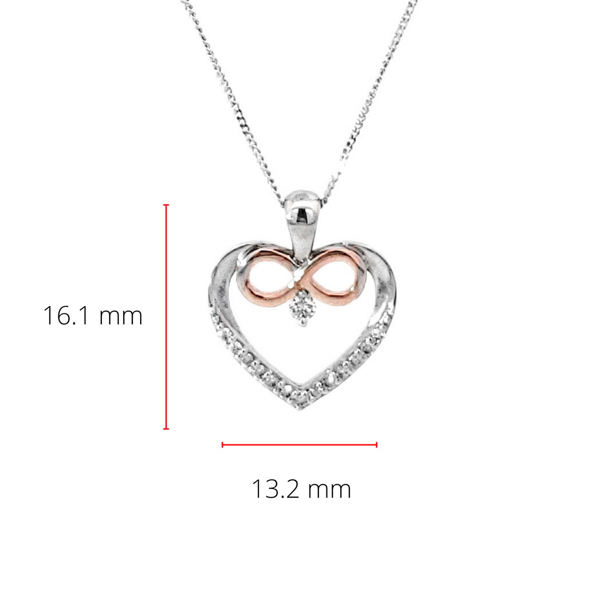 Collar con corazón e infinito de diamantes canadienses de 0,03 quilates en oro blanco y rosa de 10 quilates, 18&quot;