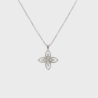Sterling Silver Lab Grown Diamond Marquise Flower Necklace 18"Video