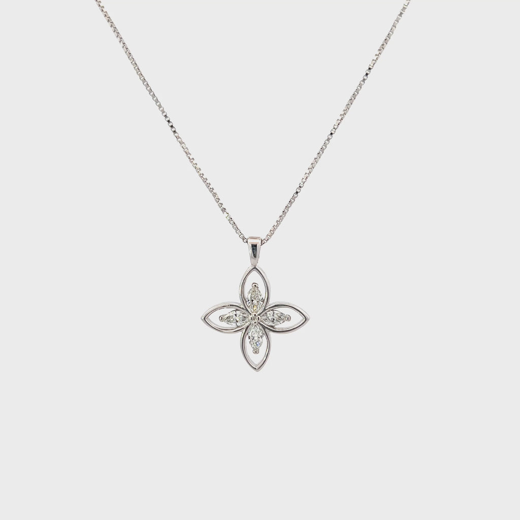 Sterling Silver Lab Grown Diamond Marquise Flower Necklace 18"Video