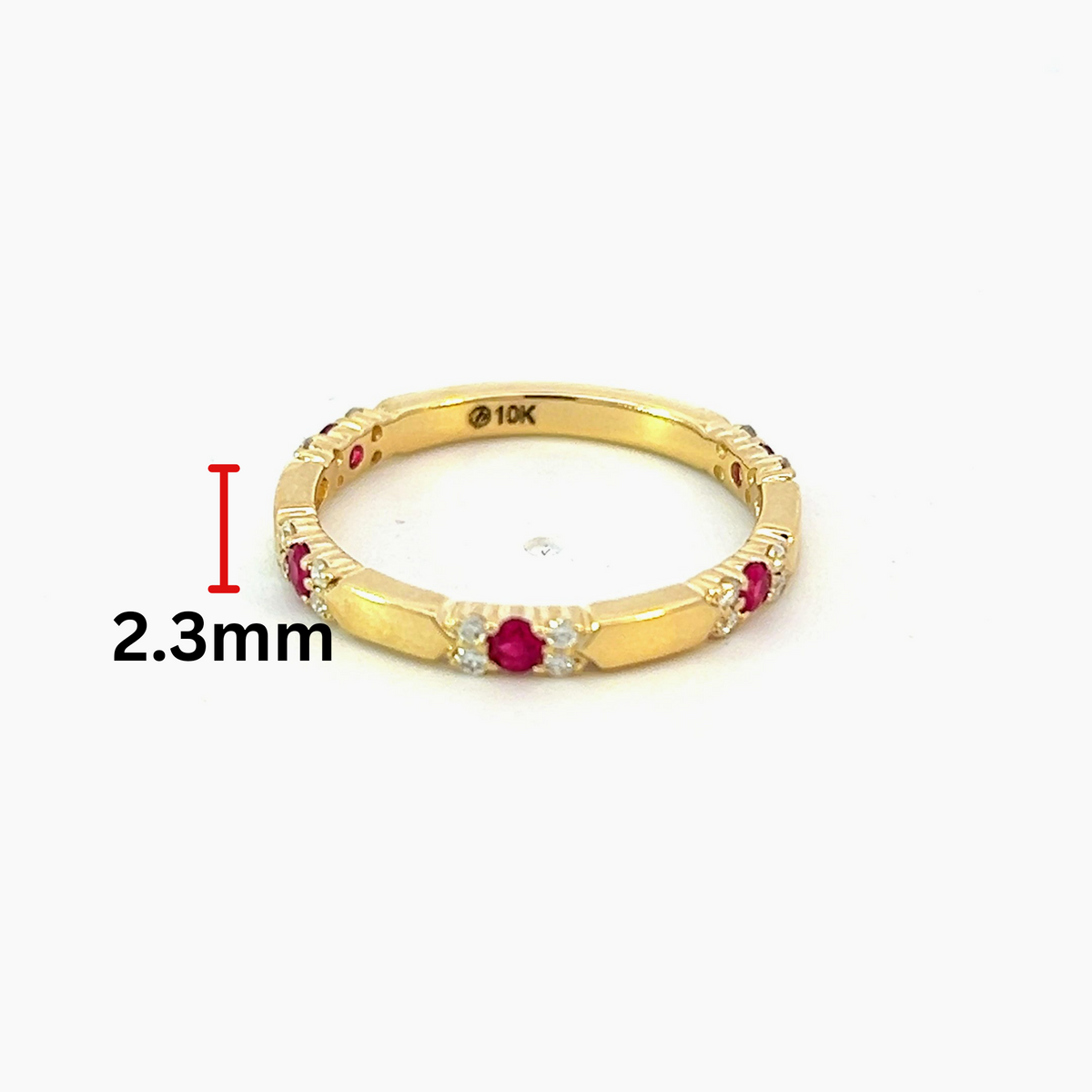Anillo/banda de oro amarillo de 10 quilates con rubí auténtico y diamante de 0,13 quilates, tamaño 6,5