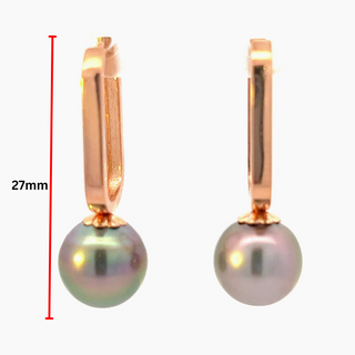 Pendientes Huggie colgantes de perlas de Tahití de oro rosa de 10 quilates