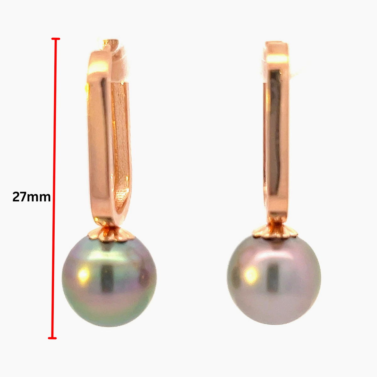 10K Rose Gold Tahitian Pearl Drop / Dangle Huggie Earrings