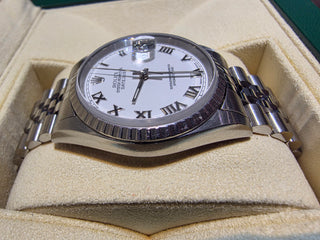 Rolex 36mm Datejust White Dial Fluted Bezel Jubilee Pre-owned Box and Appraisal
