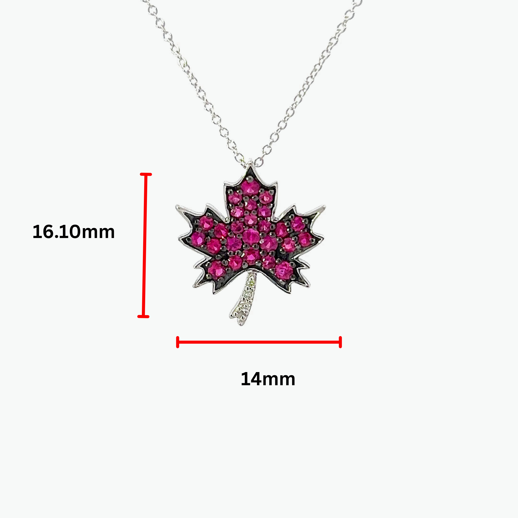 10K White Gold 0.45cttw Ruby and 0.015cttw Diamond Necklace with Cable Chain (Spring Clasp) - Adjustable 17 - 18 Inches