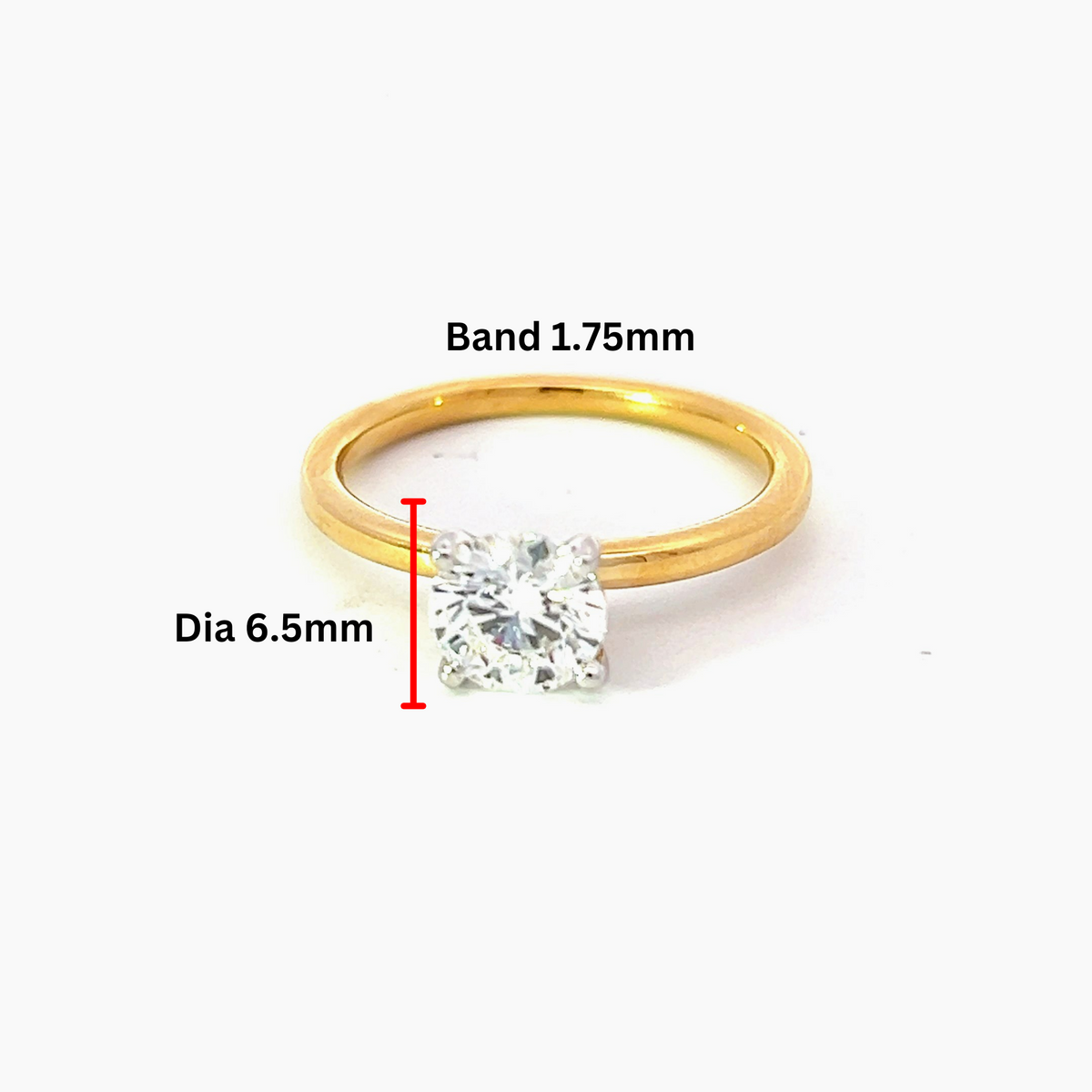Anillo de compromiso de diamantes canadienses de talla brillante redonda de 1,01 quilates en oro amarillo de 14 quilates