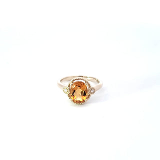 Anillo de oro amarillo de 10 quilates con citrino y diamantes - Talla 7