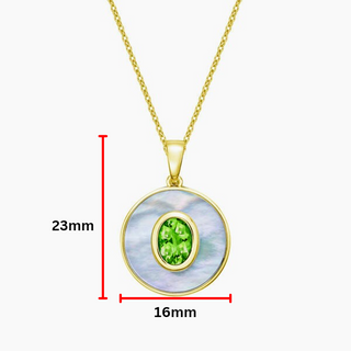 10K Yellow Gold Peridot and Mother of Pearl Pendant - 18 inches