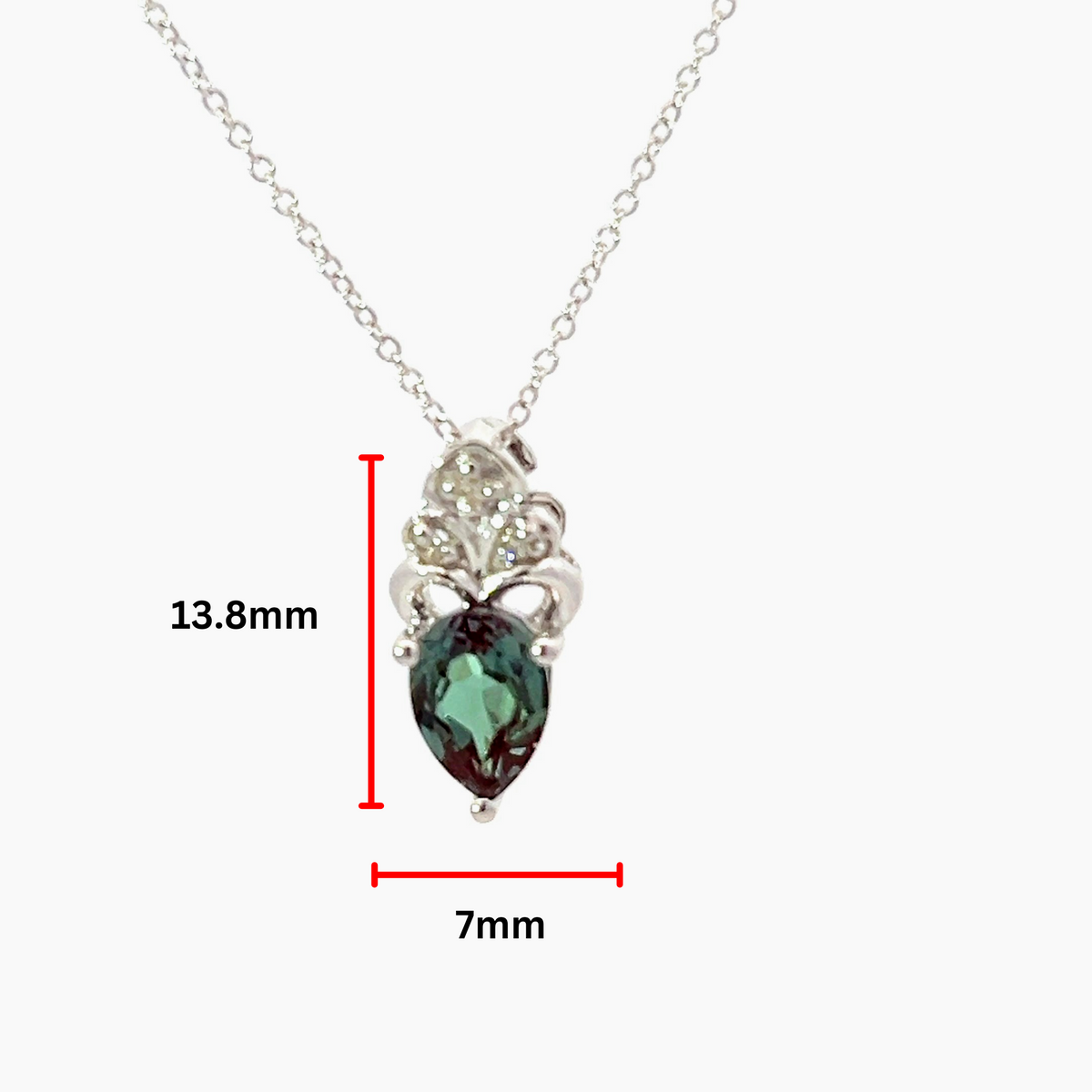 10K White Gold 7x5mm Pear Cut Created Alexandrite and 0.018cttw Diamond Necklace - 18 Inches