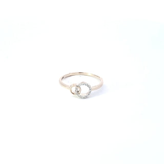 Anillo de oro blanco y amarillo de 10 quilates con diamantes de 0,04 quilates, doble círculo/eternidad/infinito, tamaño 6,5