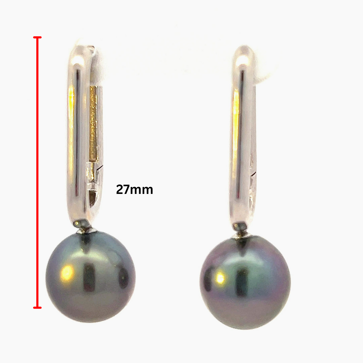 10K White Gold Tahitian Pearl Drop / Dangle Huggie Earrings