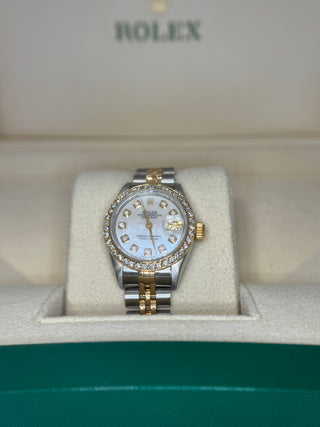 Pre- Owned Datejust 69173 | 18k & SS Jubilee Bracelet | Upgraded MOP & Diamond Dial | Upgraded Diamond Bezel | ROLEX BOX