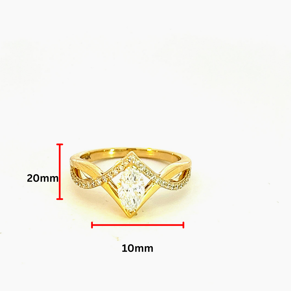 Anillo de oro amarillo de 14 quilates con diamantes cultivados en laboratorio de talla marquesa de 0,76 quilates, talla 6
