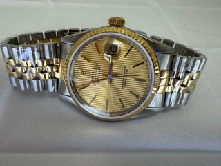 Pre- Owned Datejust 16013 36mm 18k & Ss Jubilce Bracolet Gold Curtain Dial Upraded Saphire Crystal . Rolex Box