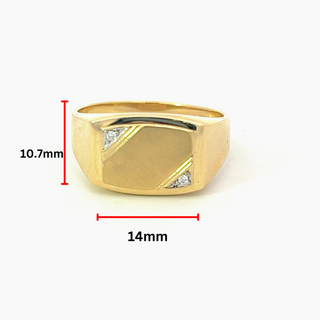 10K Yellow Gold 0.016cttw Diamond Gents Signet Ring, size 10