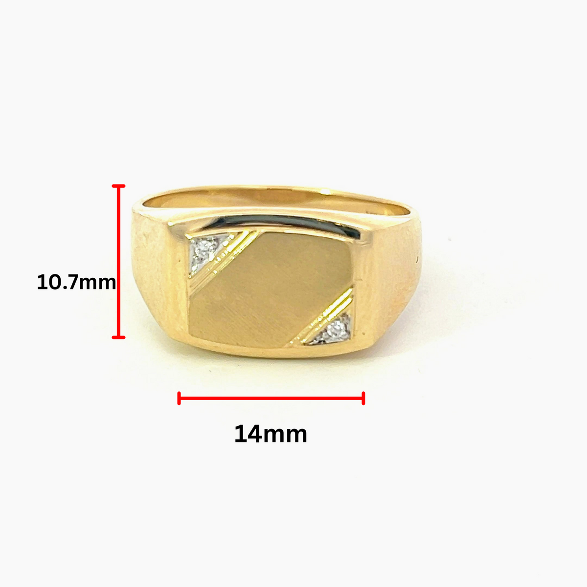 Anillo de sello para caballero con diamantes de 0,016 quilates en oro amarillo de 10 quilates, talla 10