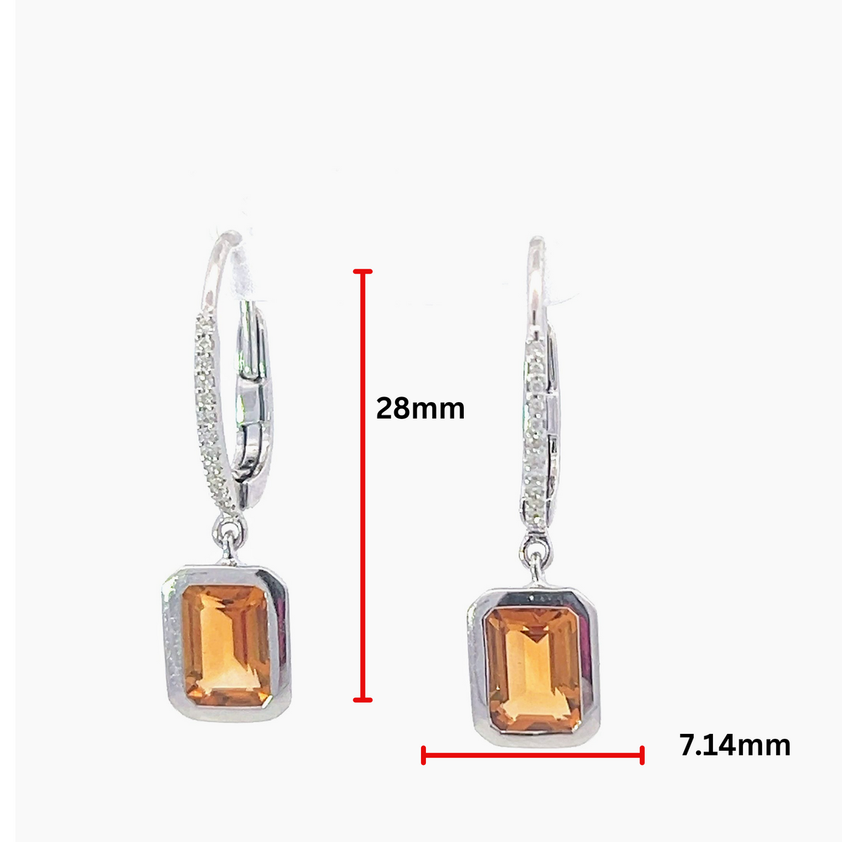 14K White Gold Citrine and Diamond Dangle Earring