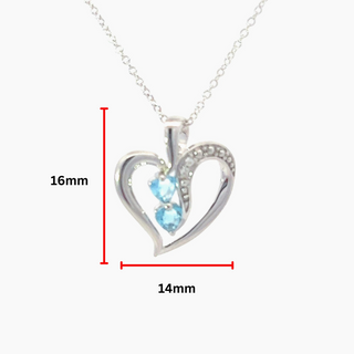 Collar de oro blanco de 10 quilates con topacio azul suizo y corazón de diamantes - 18 pulgadas
