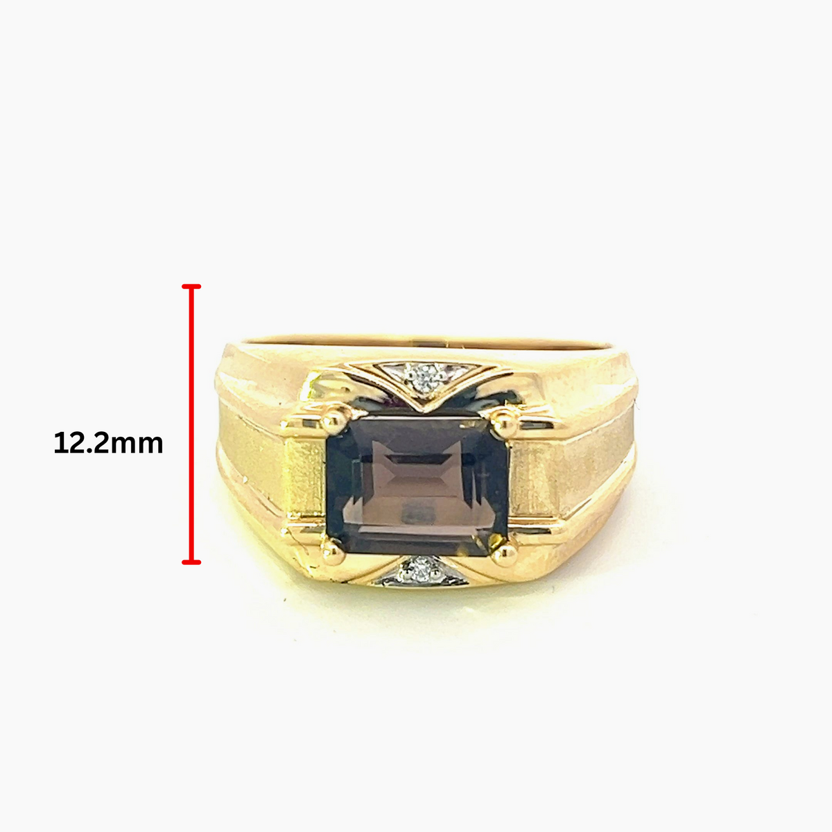 10K Yellow Gold Smokey Quartz and 0.016cttw Diamond Gents Ring, size 10