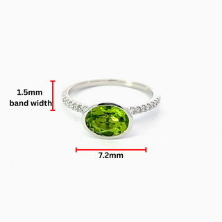 Anillo de diamantes y peridoto en oro blanco de 14 quilates - Talla 7