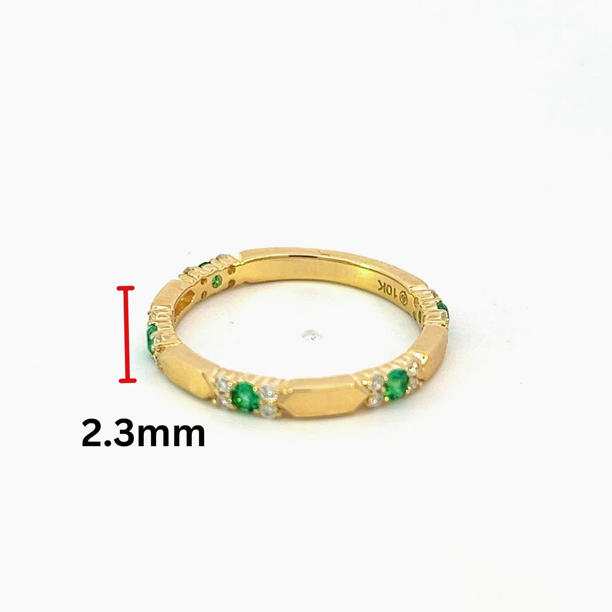 Anillo/banda de oro amarillo de 10 quilates con esmeralda genuina y diamante de 0,13 quilates, tamaño 6,5