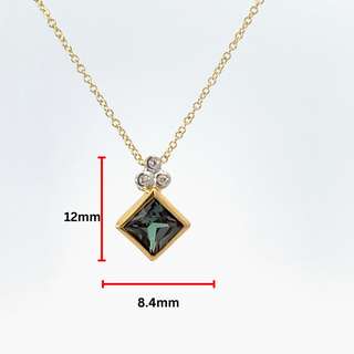 10K Yellow Gold Created Alexandrite and Diamond Necklace - 18 Inches