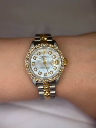 Pre- Owned Datejust 69173 | 18k & SS Jubilee Bracelet | Upgraded MOP & Diamond Dial | Upgraded Diamond Bezel | ROLEX BOX