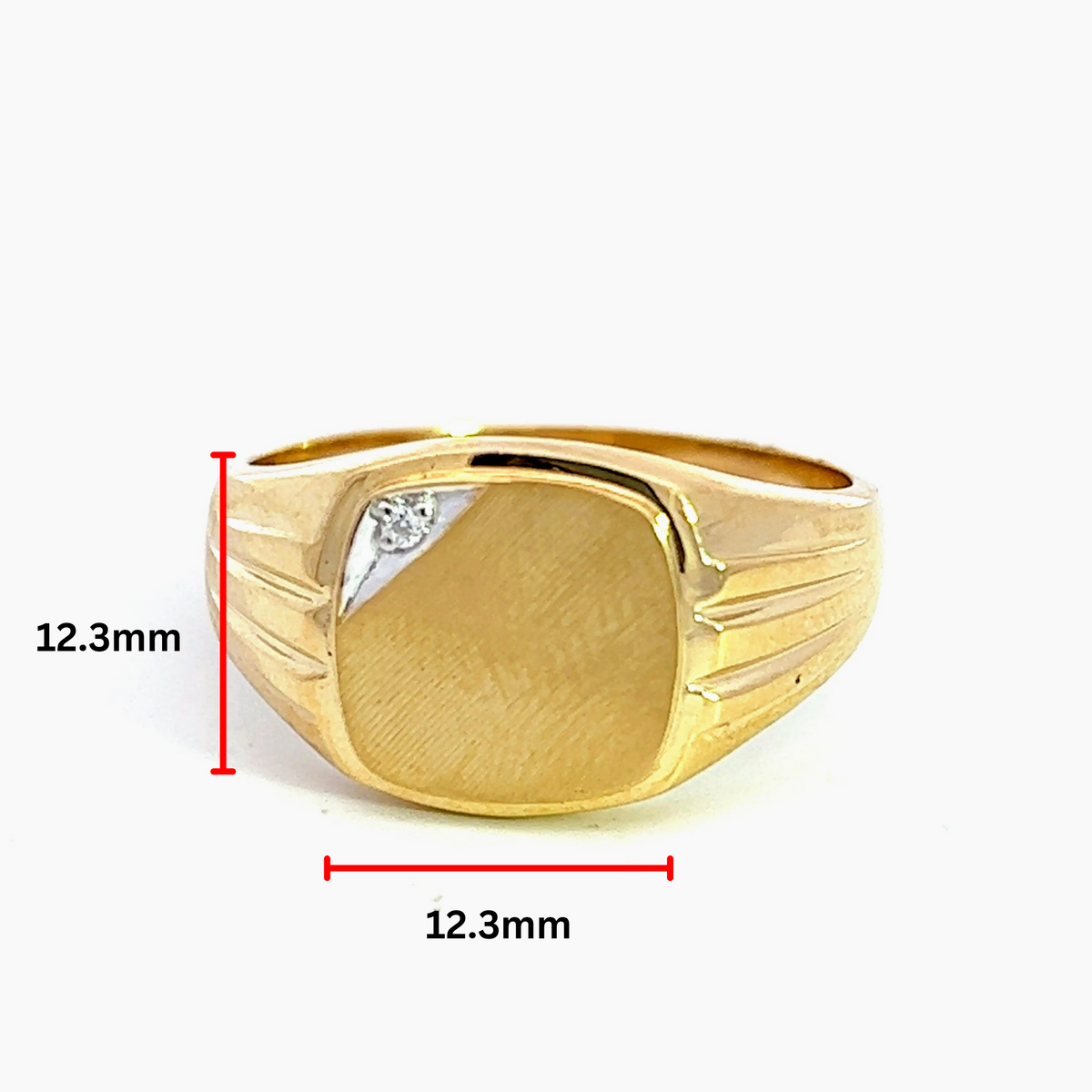 Anillo de sello para hombre de oro amarillo de 10 quilates con diamantes de 0,01 quilates, talla 9