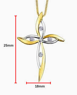 Colgante de cruz de diamantes de 0,08 quilates en oro blanco y amarillo de 10 quilates, 18&quot;