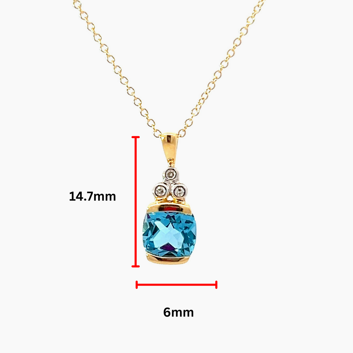 Colgante de diamantes y topacio azul suizo de oro amarillo de 10 quilates, 18 &quot;