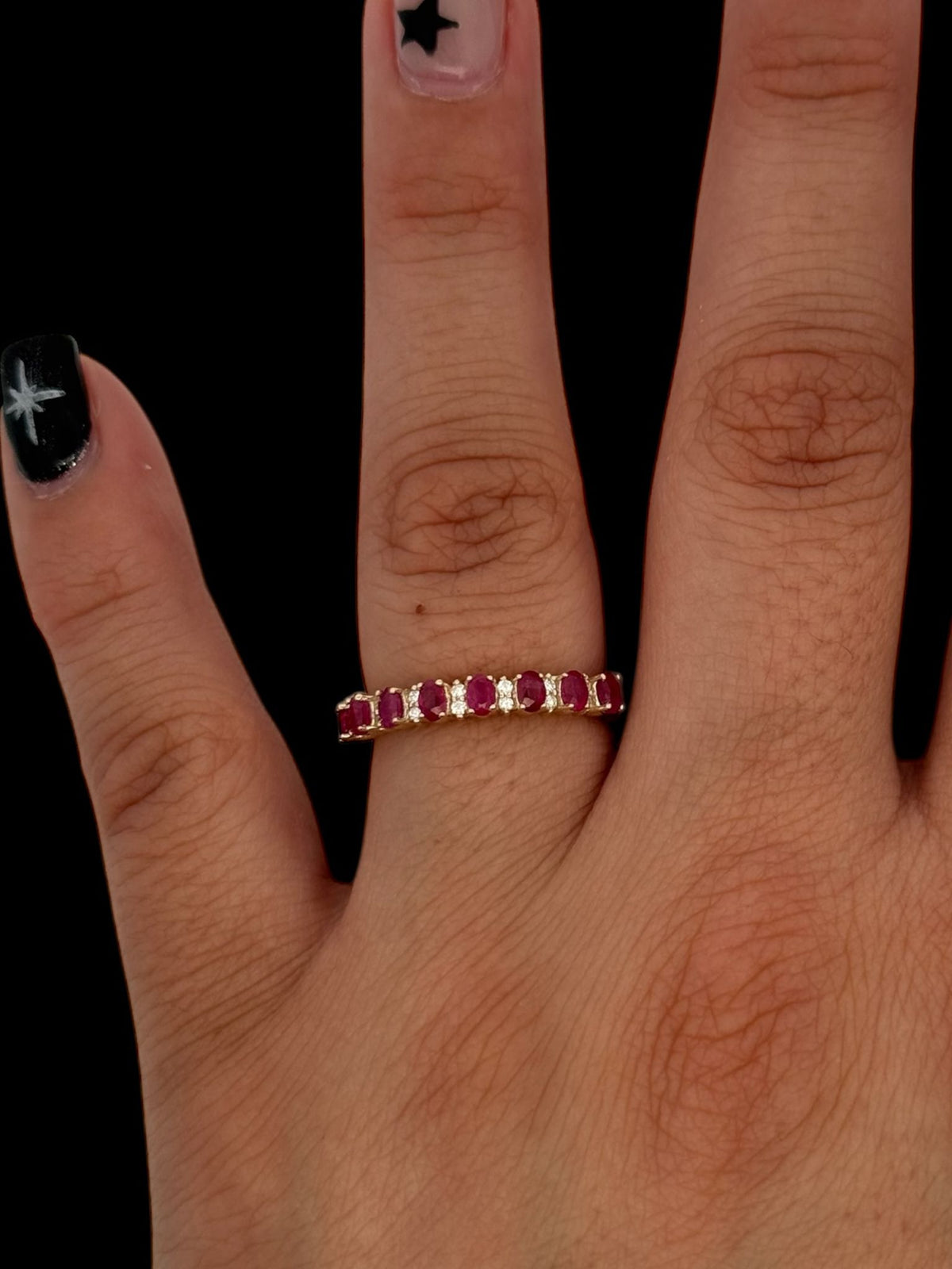 10K Yellow Gold 3x2 mm Ruby and 0.084 cttw Diamond Ring