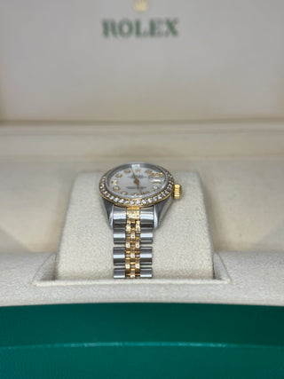 Pre- Owned Datejust 69173 | 18k & SS Jubilee Bracelet | Upgraded MOP & Diamond Dial | Upgraded Diamond Bezel | ROLEX BOX