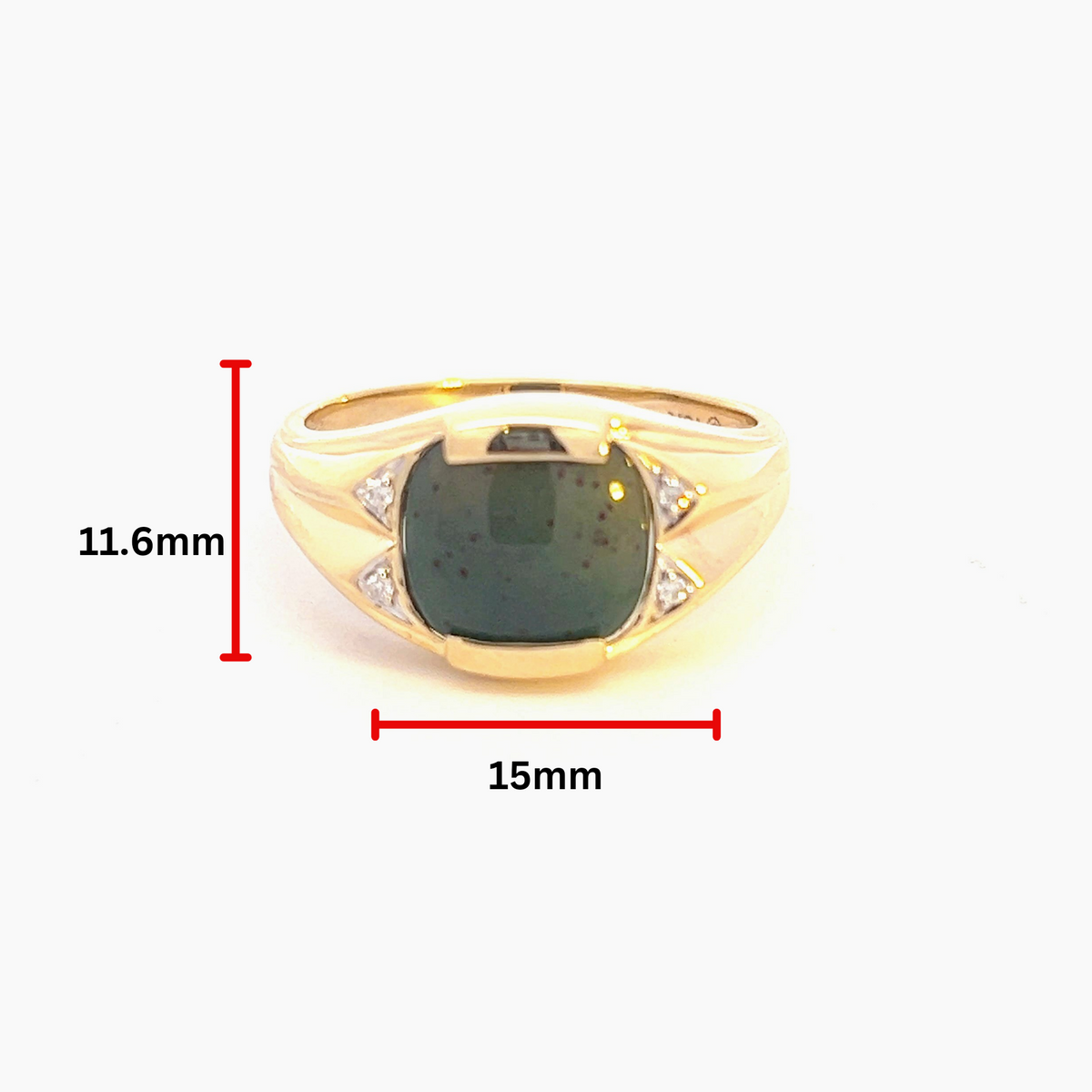 10K Yellow Gold 0.02cttw Diamond and Bloodstone Gents Ring, size 10