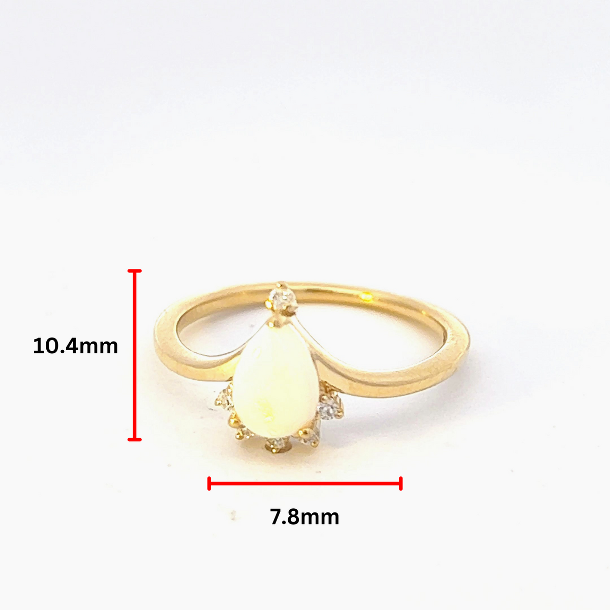 Anillo de oro amarillo de 10 quilates con ópalo y diamantes, tamaño 6,5