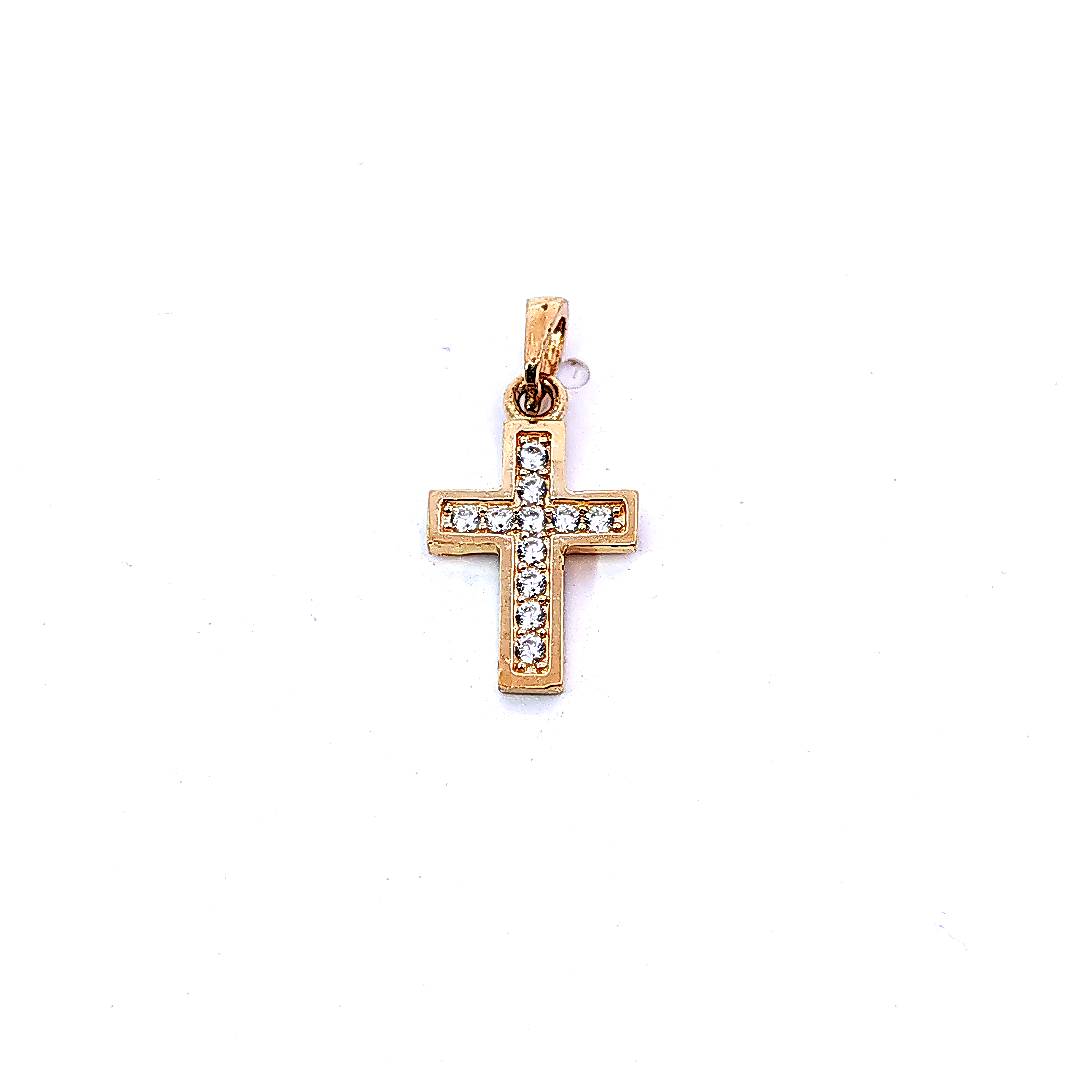 10K Yellow Gold Cubic Zirconia Cross - 13mm x 9mm