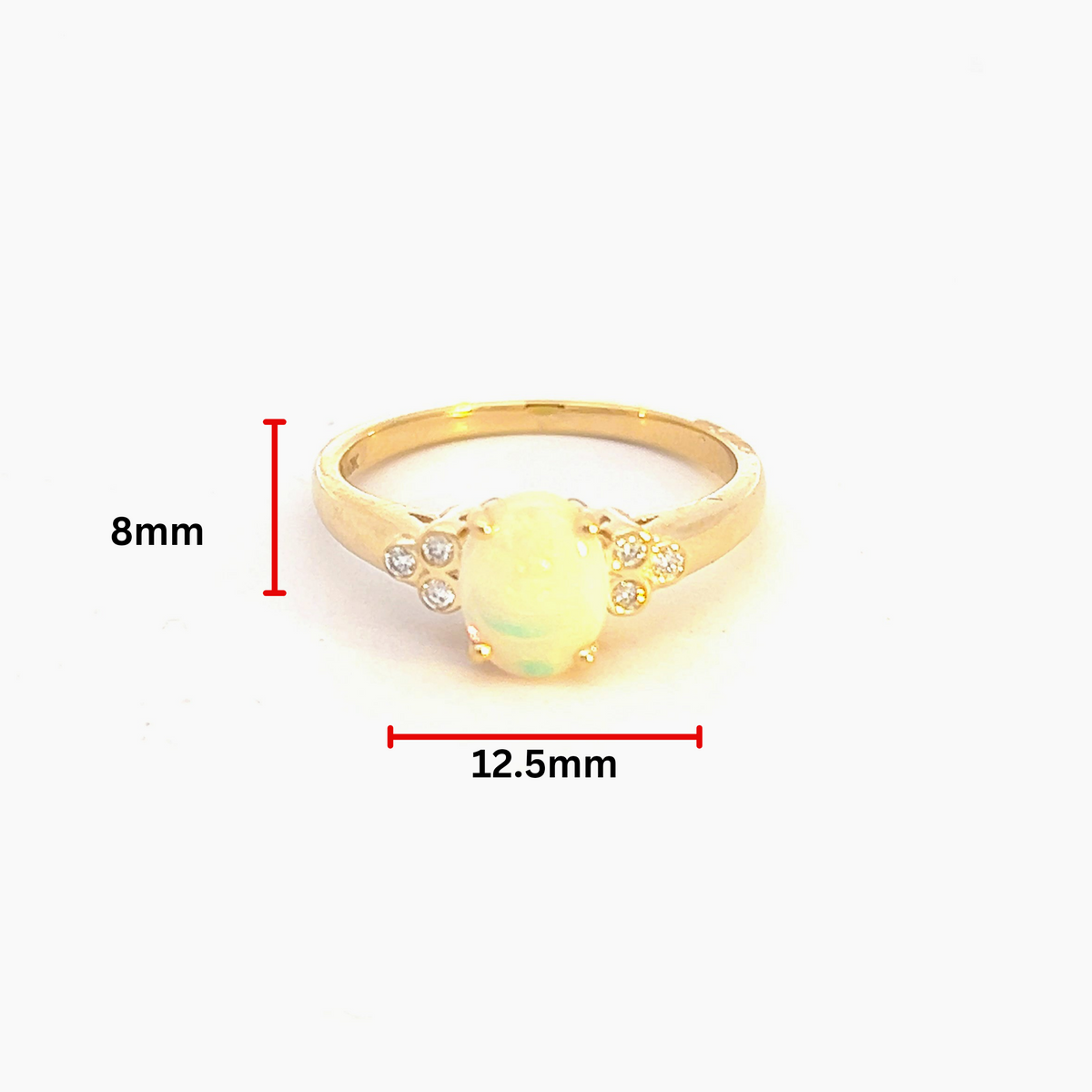 Anillo de oro amarillo de 10 quilates con ópalo y diamantes, tamaño 6,5