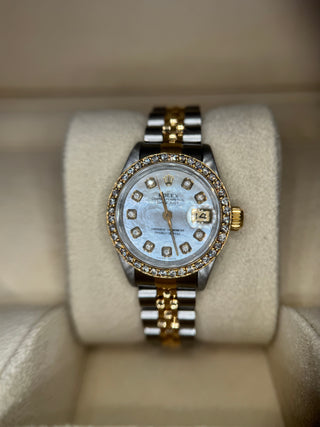Pre- Owned Datejust 69173 | 18k & SS Jubilee Bracelet | Upgraded MOP & Diamond Dial | Upgraded Diamond Bezel | ROLEX BOX