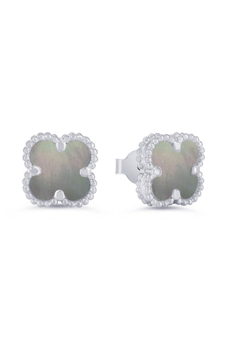 Black Pearl Clover Earrings, Mini - White Gold, 10k Gold