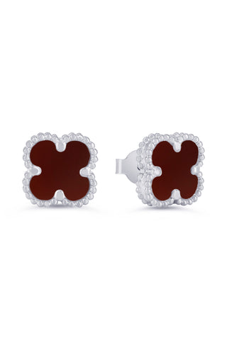 Carnelian Clover Earrings, Mini - White Gold, 10k Gold