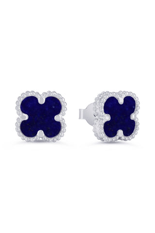 Lapis Lazuli Clover Earrings, Mini - White Gold, 10k Gold