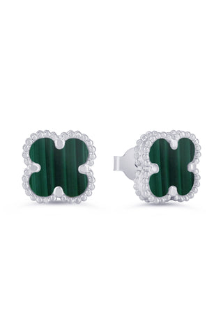 Malachite Clover Earrings, Mini - White Gold, 10k Gold