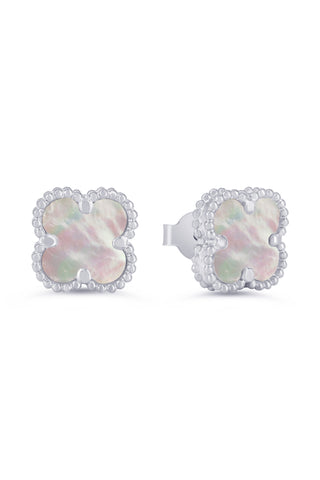 Mother Of Pearl Clover Earrings, Mini - White Gold, 10k Gold