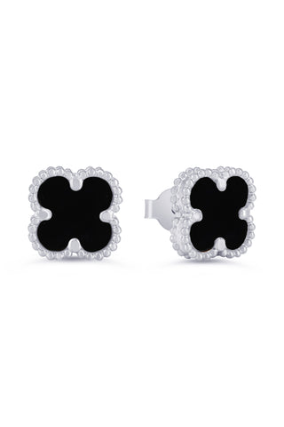Onyx Clover Earrings, Mini - White Gold, 10k Gold