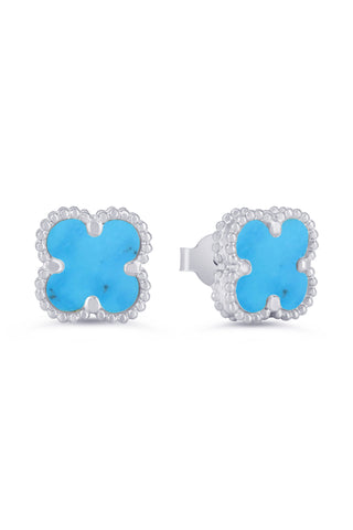 Turquoise Clover Earrings, Mini - White Gold, 10k Gold