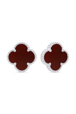 Carnelian Clover Earrings, Small - White Gold, 10k Gold