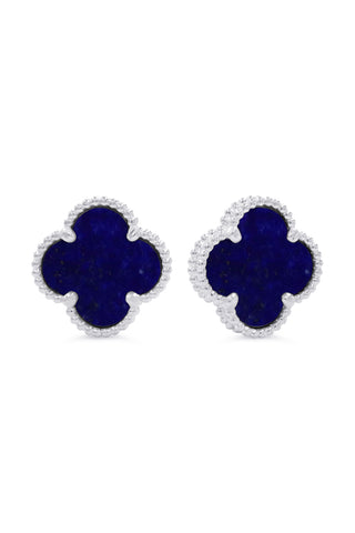 Lapis Lazuli Clover Earrings, Small - White Gold, 10k Gold