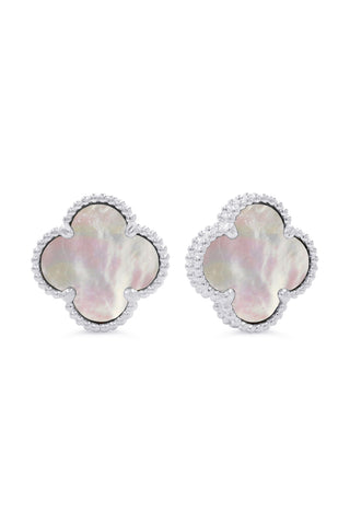 Mother Of Pearl Clover Earrings, Small - White Gold, 10k Gold